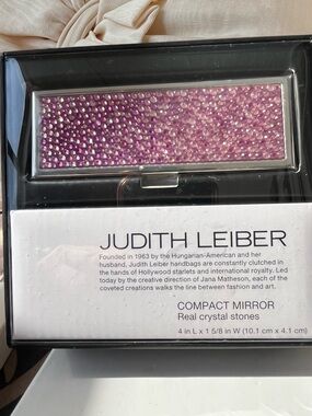 Judith Leiber Pink Crystals Compact Mirror Swarovski crystals BNIB